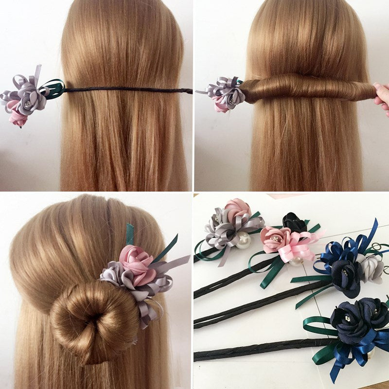 Bun Hair Half Bun Pearl Flower Hair Plate Hair Elastic Korean Styling Headdress Hair Accessories Bun Hair Half Bun Pearl Flower Hair Plate Hair Elastic Korean Styling Headdress Hair Accessories